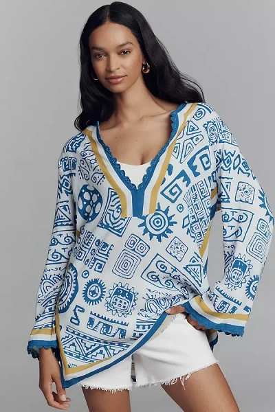Conditions Apply Printed Mini Kaftan In White
