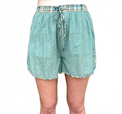 Conditions Apply Vladana Mixed Plaid Shorts In Teal Multi In Blue
