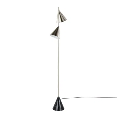 Cone 65" Contemporary Metal Floor Lamp In Plated Nickel With A Black Faux Marble Metal Base By In Silver