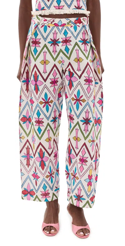 Coniglio Palm Beach Adjustable Marina Button Pants Lattice Floral Lotus Flower