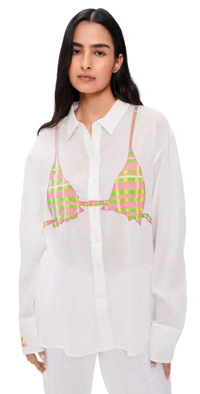 Coniglio Palm Beach Business Casual Button Down Shirt White W/ Brushstroke Plaid