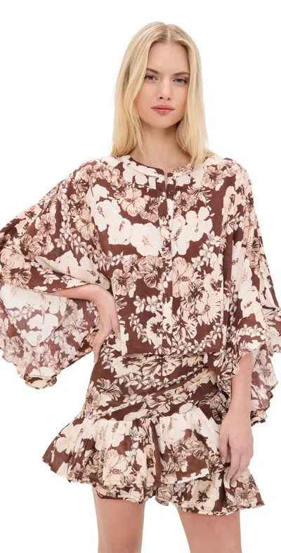 Coniglio Palm Beach Button Front Scarf Top Hibiscus Tropical Coconut