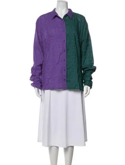 Pre-owned Coniglio Palm Beach Colorblock Pattern Long Sleeve Button-up Top In Purple