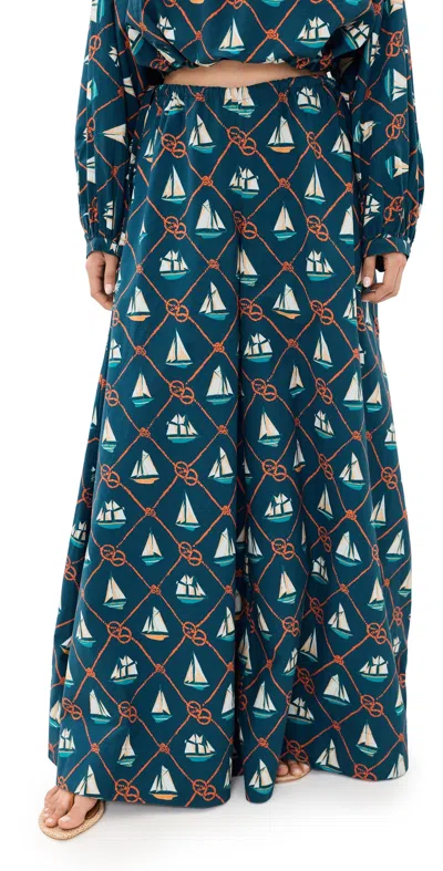 Coniglio Palm Beach Exaggerated Wide Leg Esplanade Pants Sailing Knots Starboard Navy