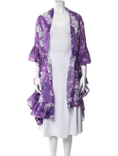 Pre-owned Coniglio Palm Beach Floral Print Cover-up In Purple
