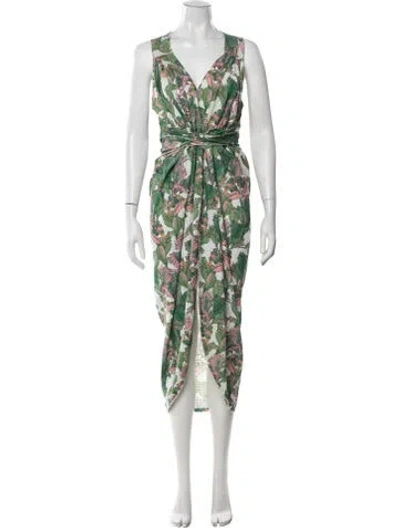 Pre-owned Coniglio Palm Beach Floral Print Long Dress In Green