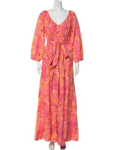 Pre-owned Coniglio Palm Beach Floral Print Long Dress In Multicolor