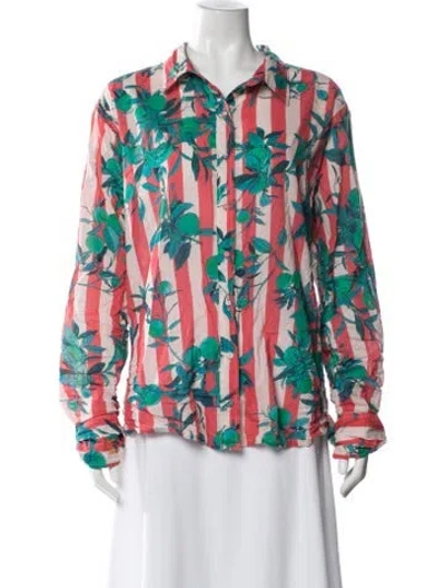 Pre-owned Coniglio Palm Beach Floral Print Long Sleeve Button-up Top In Blue