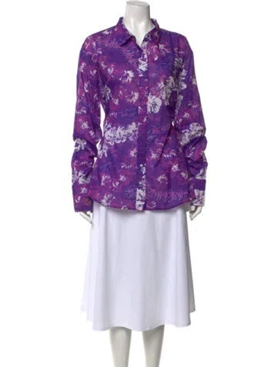 Pre-owned Coniglio Palm Beach Floral Print Long Sleeve Button-up Top In Purple