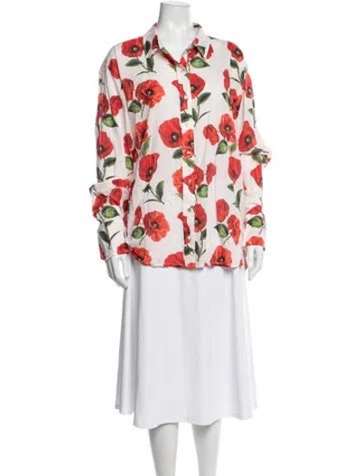 Pre-owned Coniglio Palm Beach Floral Print Long Sleeve Button-up Top In Red