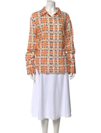 Pre-owned Coniglio Palm Beach Floral Print Long Sleeve Top W/ Tags In Orange
