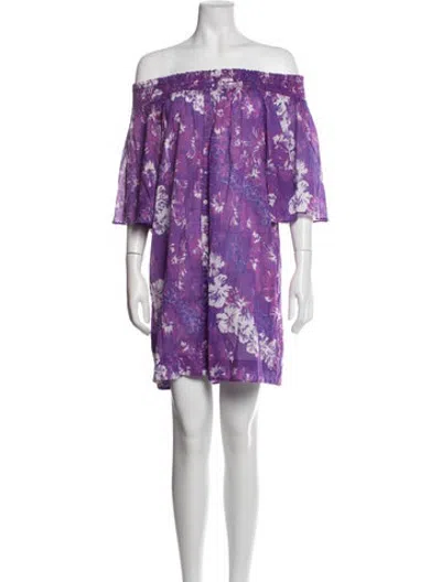 Pre-owned Coniglio Palm Beach Floral Print Mini Dress In Purple
