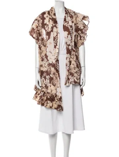 Pre-owned Coniglio Palm Beach Floral Print Scarf In Brown
