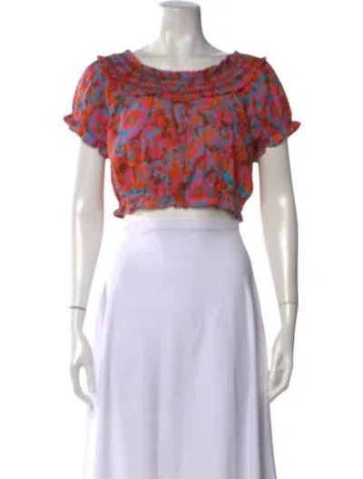 Pre-owned Coniglio Palm Beach Floral Print Scoop Neck Crop Top W/ Tags In Multicolor