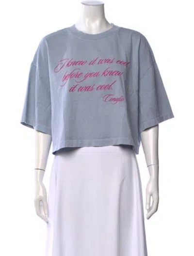 Pre-owned Coniglio Palm Beach Graphic Print Crew Neck Crop Top In Blue