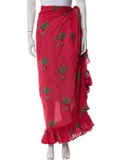 Pre-owned Coniglio Palm Beach Graphic Print Embroidered Accent Cover-up In Red