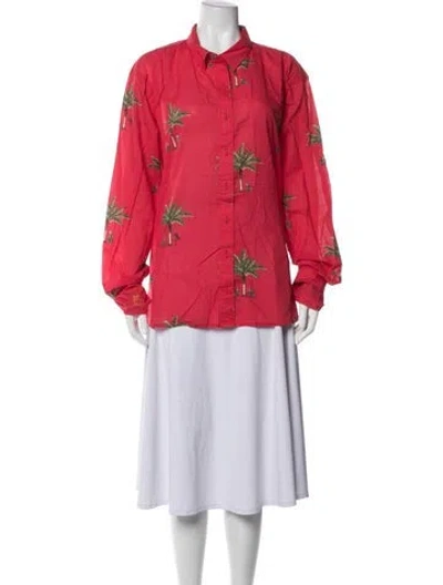 Pre-owned Coniglio Palm Beach Graphic Print Long Sleeve Button-up Top In Red