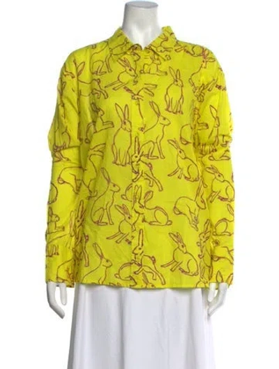 Pre-owned Coniglio Palm Beach Graphic Print Long Sleeve Top In Yellow