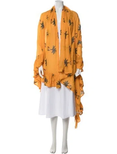 Pre-owned Coniglio Palm Beach Graphic Print Ruffle Embellishment Cover-up In Orange