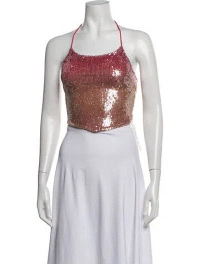 Pre-owned Coniglio Palm Beach Halterneck Sleeveless Crop Top In Pink