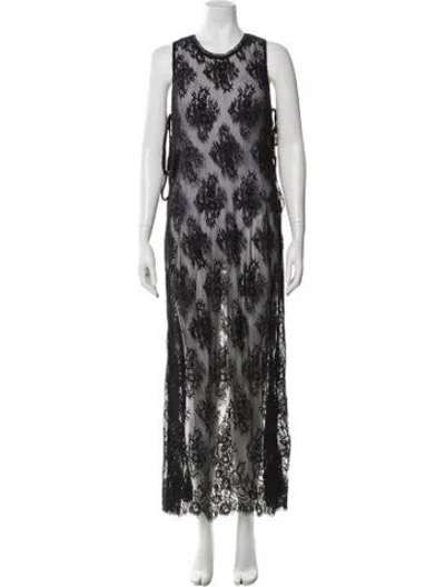Pre-owned Coniglio Palm Beach Lace Pattern Long Dress In Black