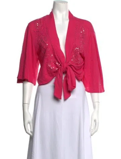 Pre-owned Coniglio Palm Beach Linen Floral Print Top In Pink