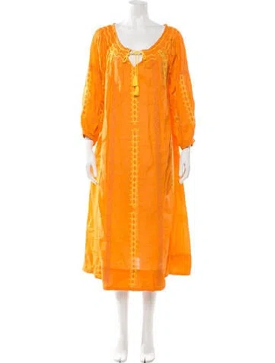 Pre-owned Coniglio Palm Beach Linen Long Dress In Orange