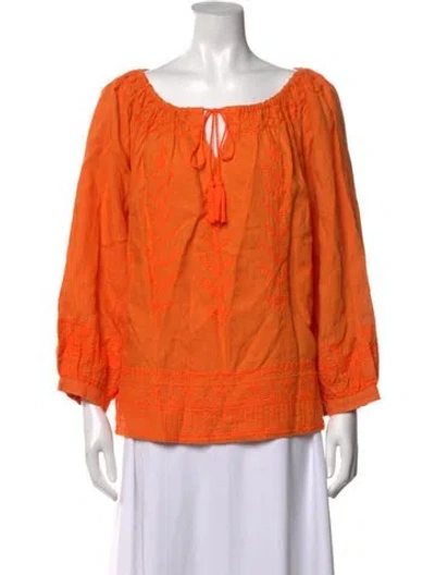 Pre-owned Coniglio Palm Beach Linen Patterned Top W/ Tags In Orange