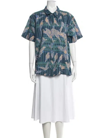 Pre-owned Coniglio Palm Beach Linen Printed Top In Blue