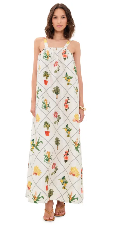 Coniglio Palm Beach Low Back Tie Silk Maxi Dress Florida Frame Cracked Coconut In Multi