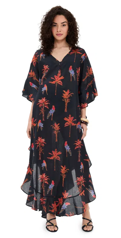 Coniglio Palm Beach Marjorie Maxi Caftan Palm Forest Black
