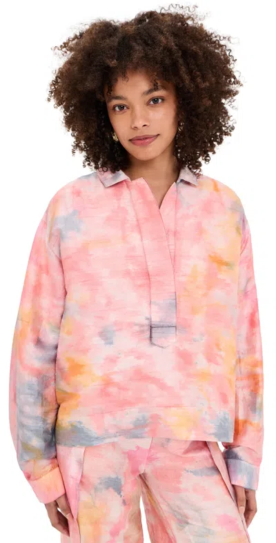Coniglio Palm Beach Mirasol Silk Dupioni Blouse Tropical Storm Hand Dye In Pink