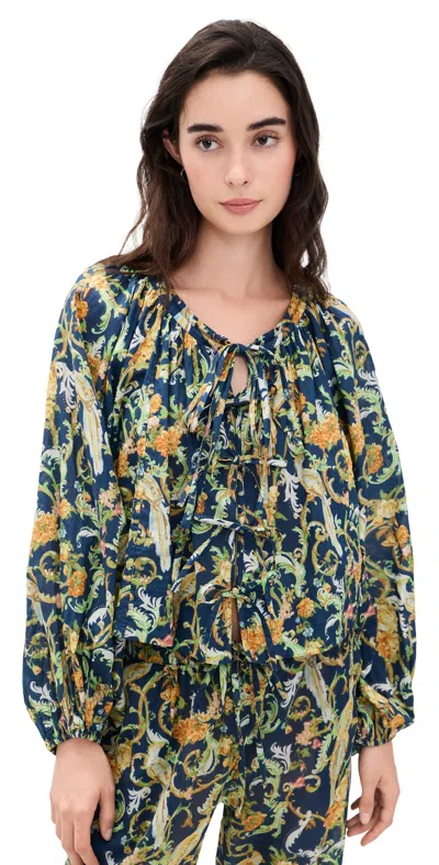Coniglio Palm Beach Oleander Blouse Royal Birds Navy In Multi