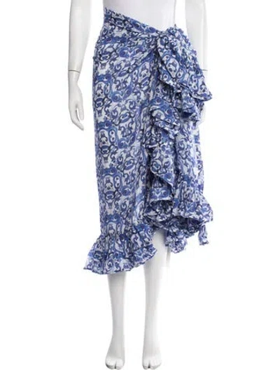 Pre-owned Coniglio Palm Beach Patterned Long Skirt W/ Tags In Blue/white