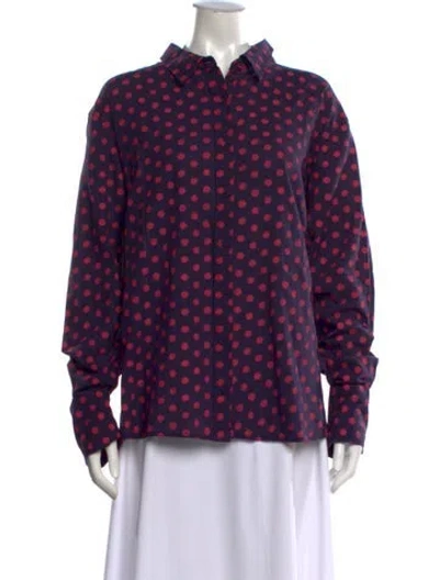 Pre-owned Coniglio Palm Beach Polka Dot Print Long Sleeve Button-up Top In Purple