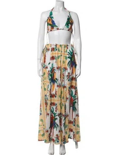 Pre-owned Coniglio Palm Beach Printed Tassel Accents Skirt Set In Multicolor