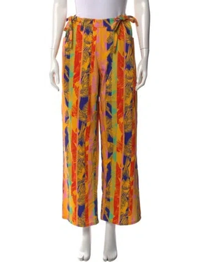 Pre-owned Coniglio Palm Beach Printed Wide Leg Pants In Yellow