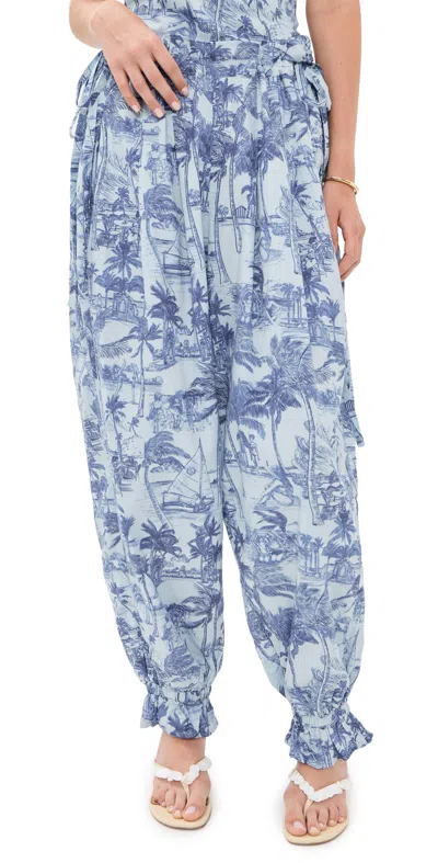 Coniglio Palm Beach Ruffle Hem Harem Pants Palm Beach Wake Blue