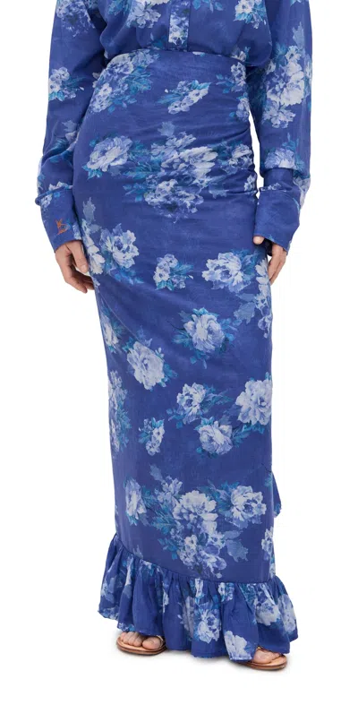 Coniglio Palm Beach Ruffle Power Pareo Brushstroke Floral Misty Blue