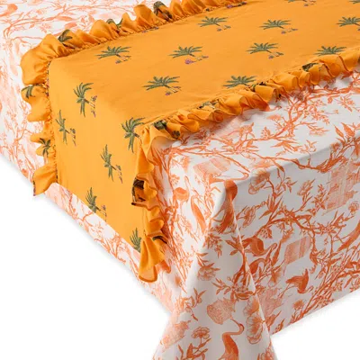 Coniglio Palm Beach Ruffled Table Runner In Petit Palm Orange, 22 X 108