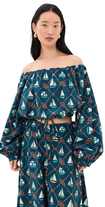 Coniglio Palm Beach Sailfish Blouse Sailing Knots Starboard Navy