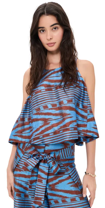 Coniglio Palm Beach Shift Silk Tank Top Ikat Stripe Marble Azul
