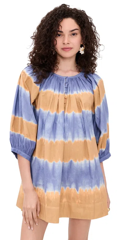 Coniglio Palm Beach Shirred Half Placket Mini Dress Shibori Hand Dye In Blue