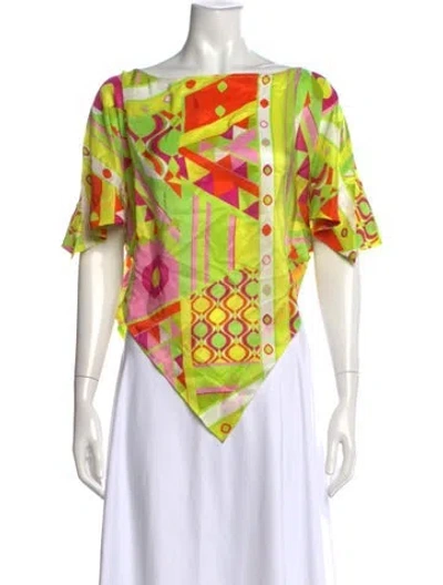Pre-owned Coniglio Palm Beach Silk Graphic Print Top W/ Tags In Yellow