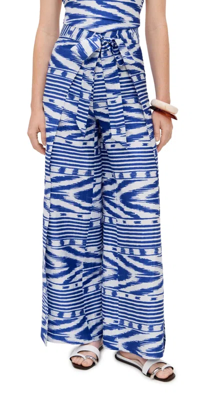 Coniglio Palm Beach Silk Two Panel Wrap Pants Ikat Stripe French Blue