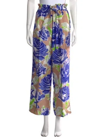 Pre-owned Coniglio Palm Beach Silk Wide Leg Pants In Multi
