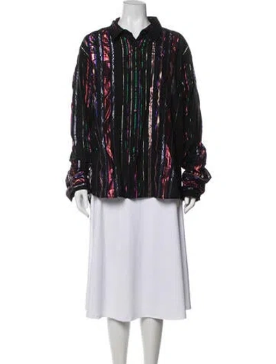 Pre-owned Coniglio Palm Beach Striped Long Sleeve Button-up Top In Black/blue