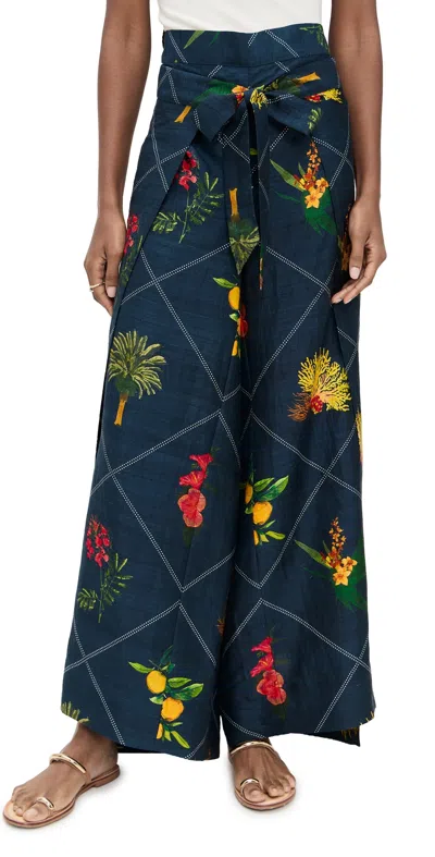 Coniglio Palm Beach Two Panel Wrap Silk Pants Florida Frame Navy