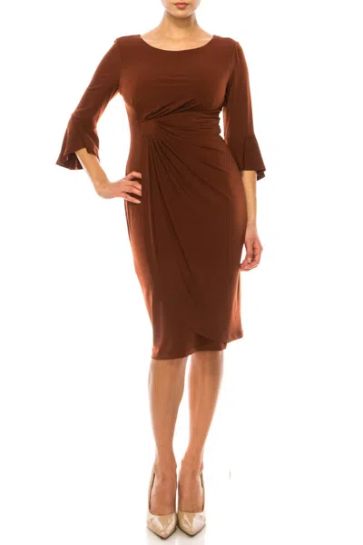 Connected Apparel 3/4 Bell Sleeve Sheath Dress In Cinnamon In Brown