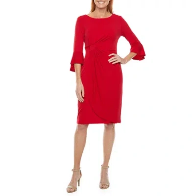 Connected Apparel 3/4 Bell Sleeve Sheath Dress In Red